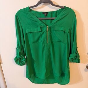 Express Women's Vibrant Green Zip-Front Blouse